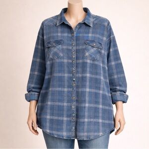 Orvis Women’s XL Blue Plaid Lightweight Flannel Button Down Shirt